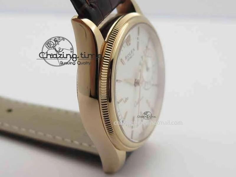Youthful Cellini Date VF Best Edition RG White Dial Stick Markers On Brown Leather Strap A 3722