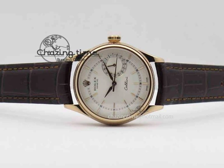 Youthful Cellini Date VF Best Edition RG White Dial Stick Markers On Brown Leather Strap A 3722