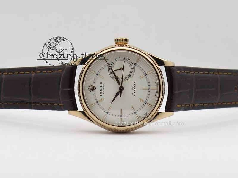 Youthful Cellini Date VF Best Edition RG White Dial Stick Markers On Brown Leather Strap A 3722