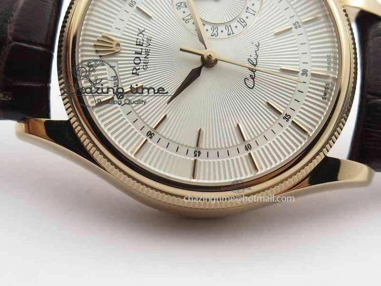 Youthful Cellini Date VF Best Edition RG White Dial Stick Markers On Brown Leather Strap A 3722