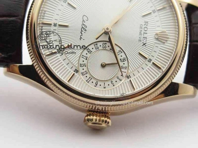 Youthful Cellini Date VF Best Edition RG White Dial Stick Markers On Brown Leather Strap A 3722