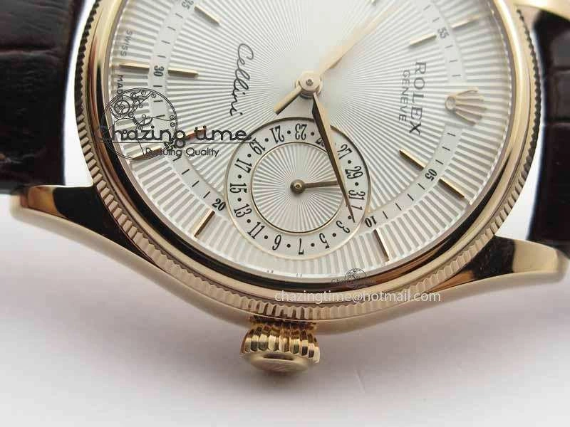Youthful Cellini Date VF Best Edition RG White Dial Stick Markers On Brown Leather Strap A 3722
