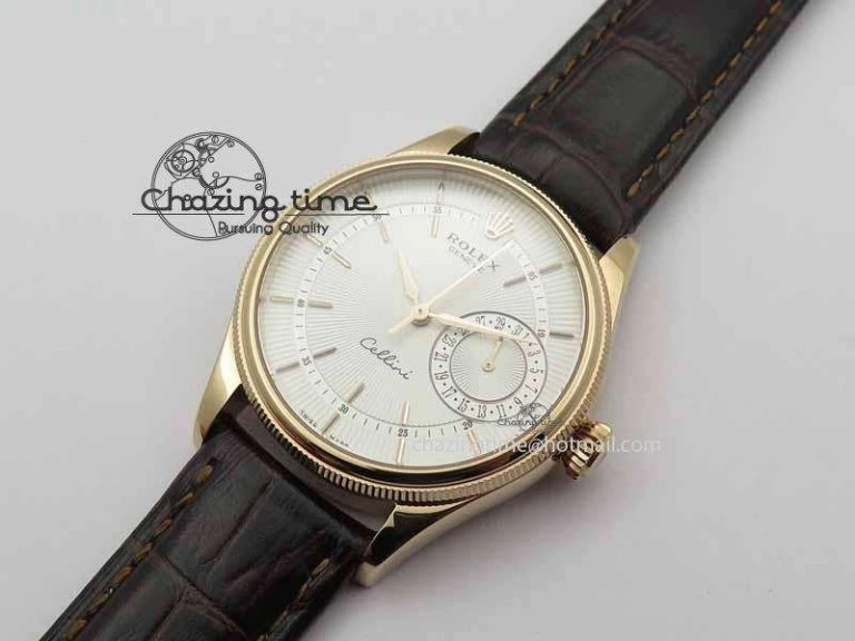Youthful Cellini Date VF Best Edition RG White Dial Stick Markers On Brown Leather Strap A 3722