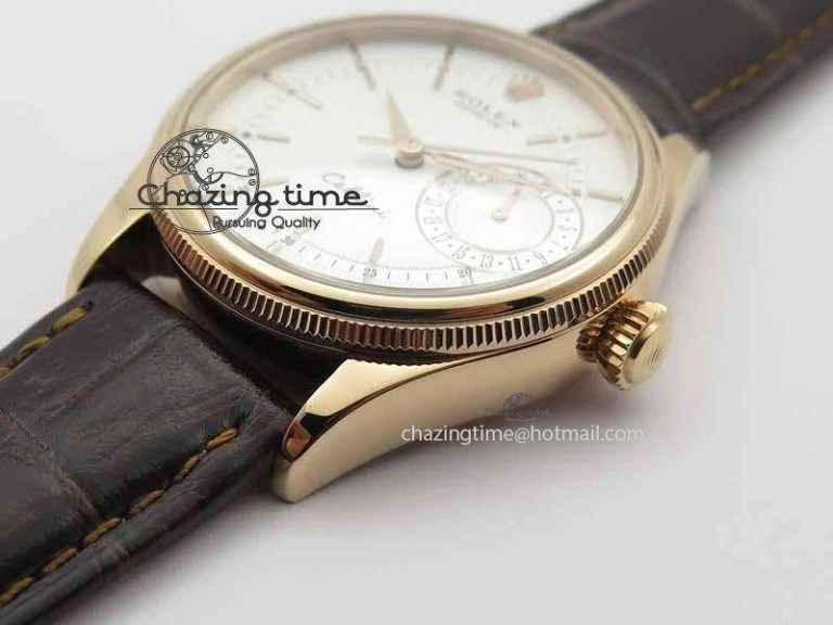 Youthful Cellini Date VF Best Edition RG White Dial Stick Markers On Brown Leather Strap A 3722
