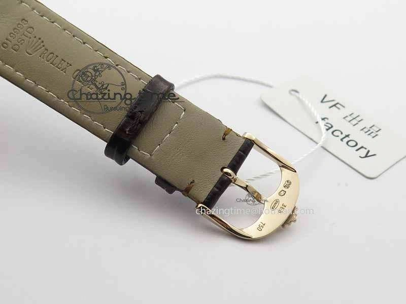 Youthful Cellini Date VF Best Edition RG White Dial Stick Markers On Brown Leather Strap A 3722