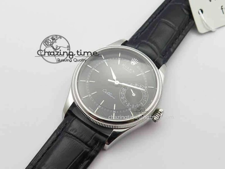 StreetReady Cellini Date VF Best Edition SS Black Dial Stick Markers On Black Leather Strap A 3725