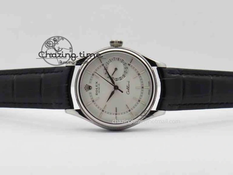 Modern Cellini Date VF Best Edition SS White Dial Stick Markers On Black Leather Strap A 3727