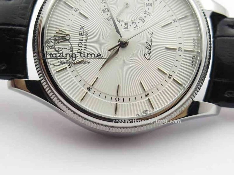 Modern Cellini Date VF Best Edition SS White Dial Stick Markers On Black Leather Strap A 3727