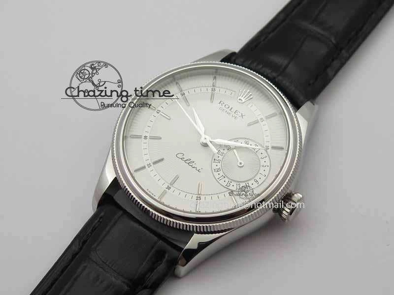 Modern Cellini Date VF Best Edition SS White Dial Stick Markers On Black Leather Strap A 3727