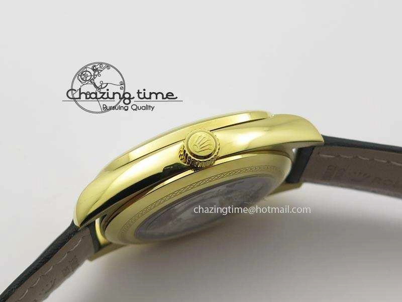 Cellini Date YG Black Dial Numeral And Stick Markers On Brown Leather Strap A EasyMatch 3880