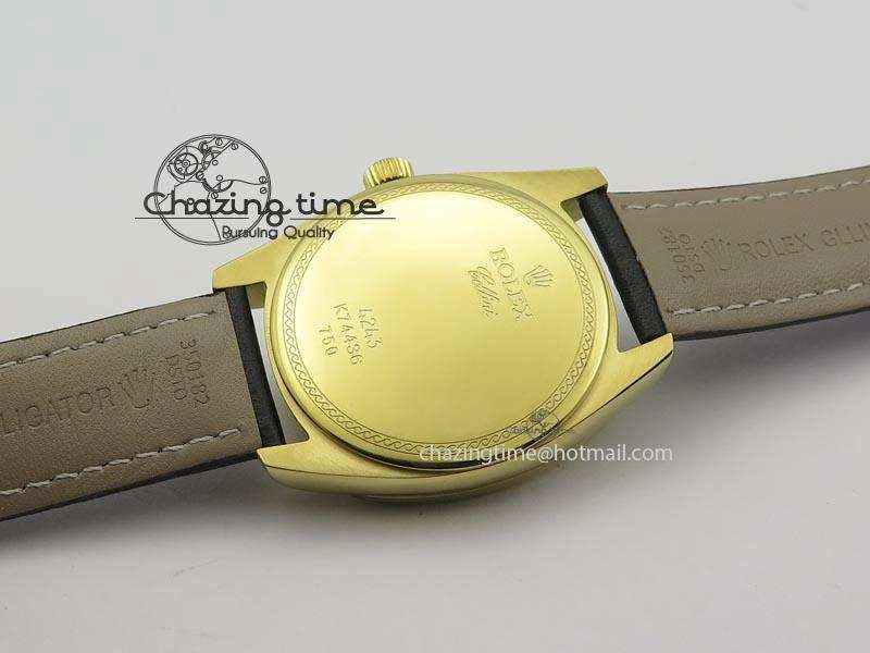 Cellini Date YG Black Dial Numeral And Stick Markers On Brown Leather Strap A EasyMatch 3880