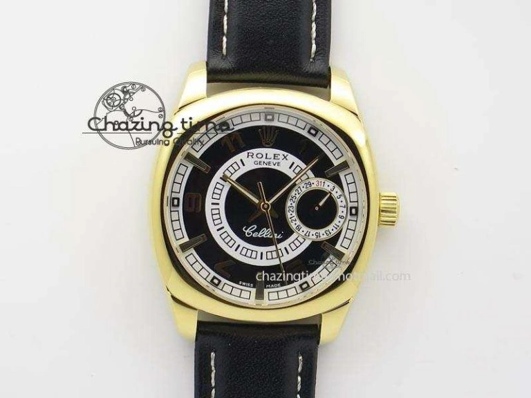 Cellini Date YG Black Dial Numeral And Stick Markers On Brown Leather Strap A EasyMatch 3880