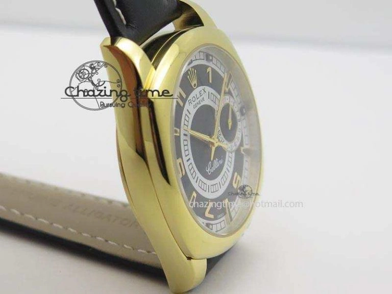 Cellini Date YG Black Dial Numeral And Stick Markers On Brown Leather Strap A EasyMatch 3880