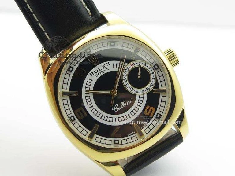 Cellini Date YG Black Dial Numeral And Stick Markers On Brown Leather Strap A EasyMatch 3880