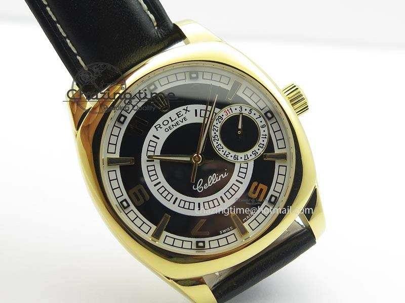 Cellini Date YG Black Dial Numeral And Stick Markers On Brown Leather Strap A EasyMatch 3880