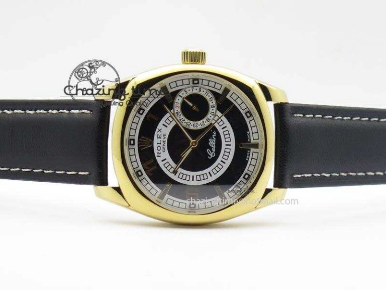 Cellini Date YG Black Dial Numeral And Stick Markers On Brown Leather Strap A EasyMatch 3880