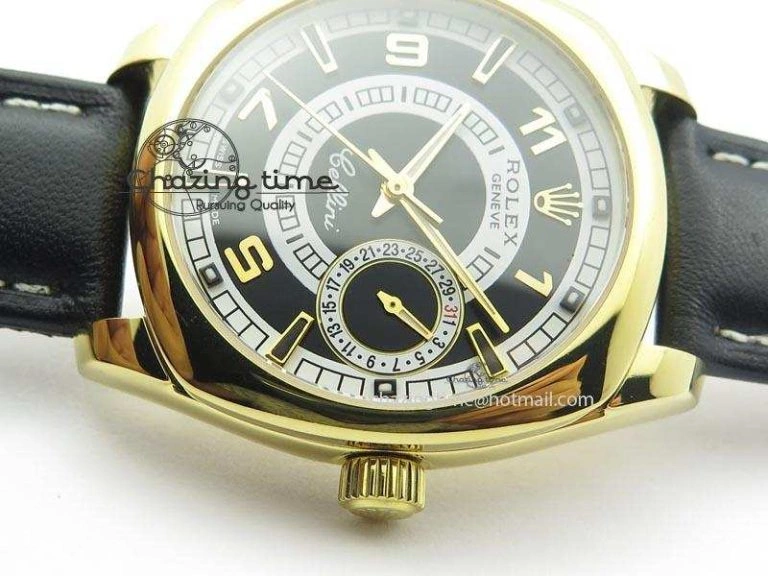 Cellini Date YG Black Dial Numeral And Stick Markers On Brown Leather Strap A EasyMatch 3880