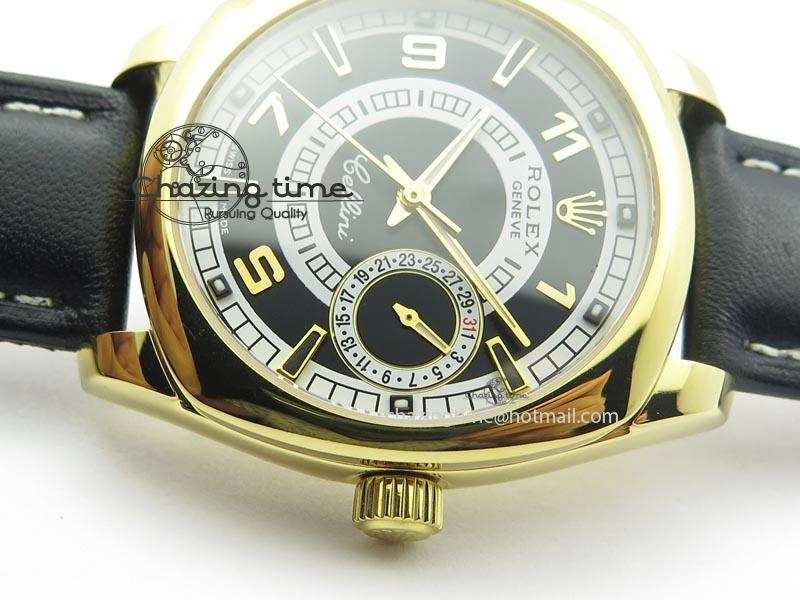 Cellini Date YG Black Dial Numeral And Stick Markers On Brown Leather Strap A EasyMatch 3880