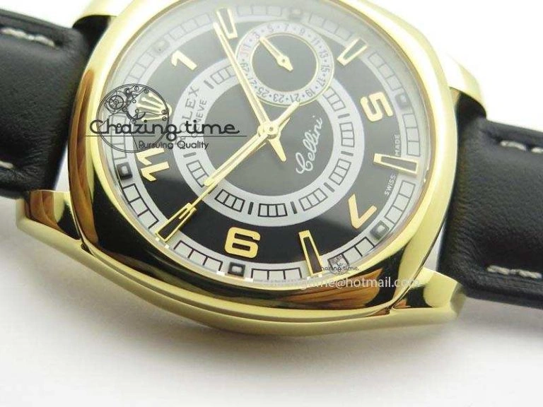 Cellini Date YG Black Dial Numeral And Stick Markers On Brown Leather Strap A EasyMatch 3880