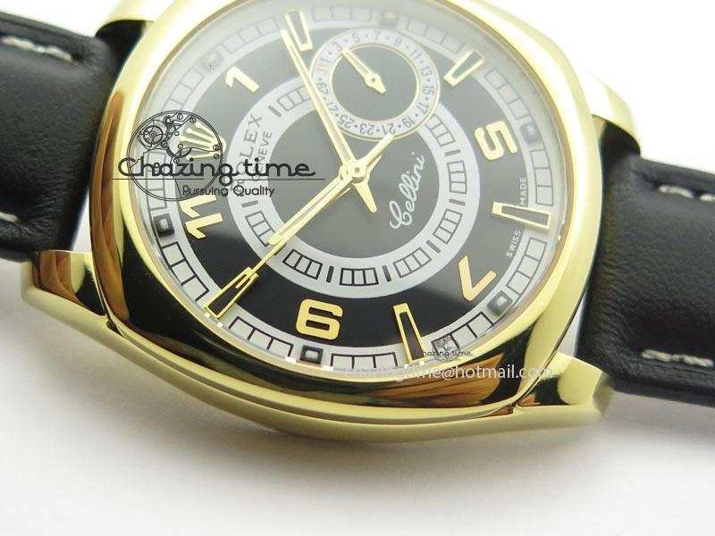 Cellini Date YG Black Dial Numeral And Stick Markers On Brown Leather Strap A EasyMatch 3880