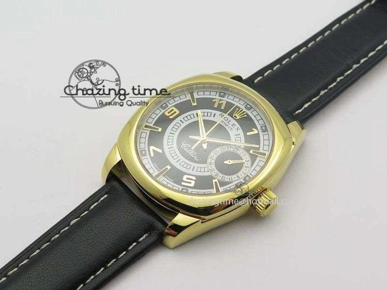 Cellini Date YG Black Dial Numeral And Stick Markers On Brown Leather Strap A EasyMatch 3880