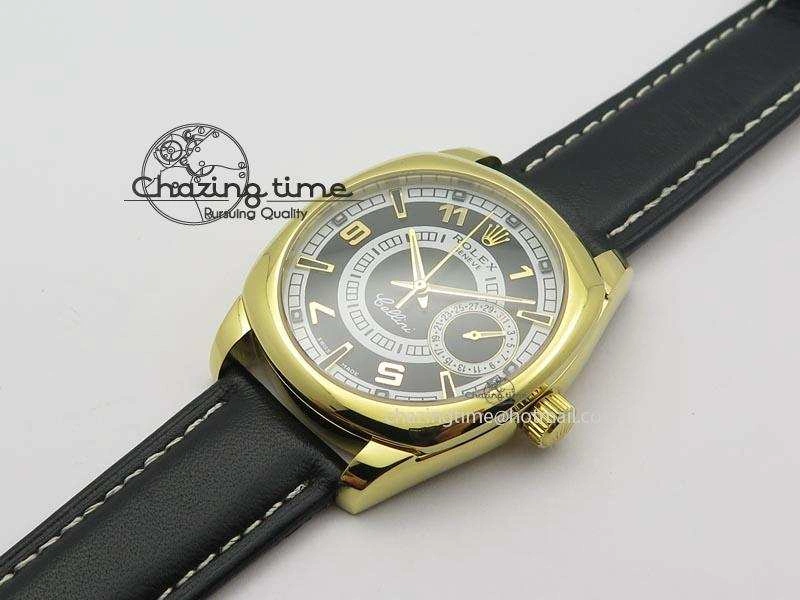 Cellini Date YG Black Dial Numeral And Stick Markers On Brown Leather Strap A EasyMatch 3880
