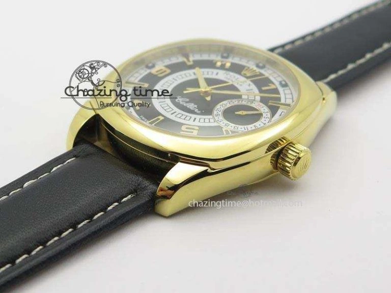 Cellini Date YG Black Dial Numeral And Stick Markers On Brown Leather Strap A EasyMatch 3880