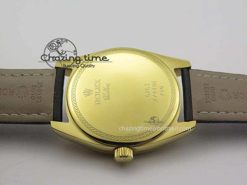Cellini Date YG Black Dial Numeral Markers On Black Leather Strap A Bold 3879