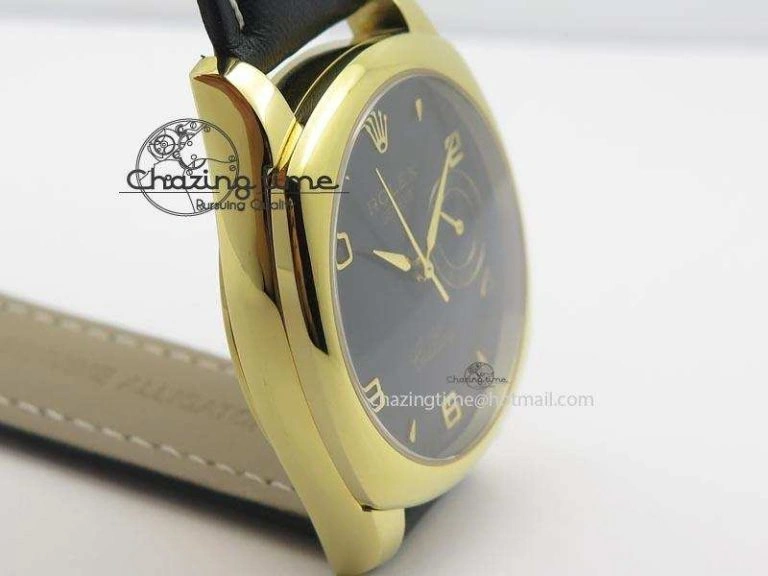 Cellini Date YG Black Dial Numeral Markers On Black Leather Strap A Bold 3879