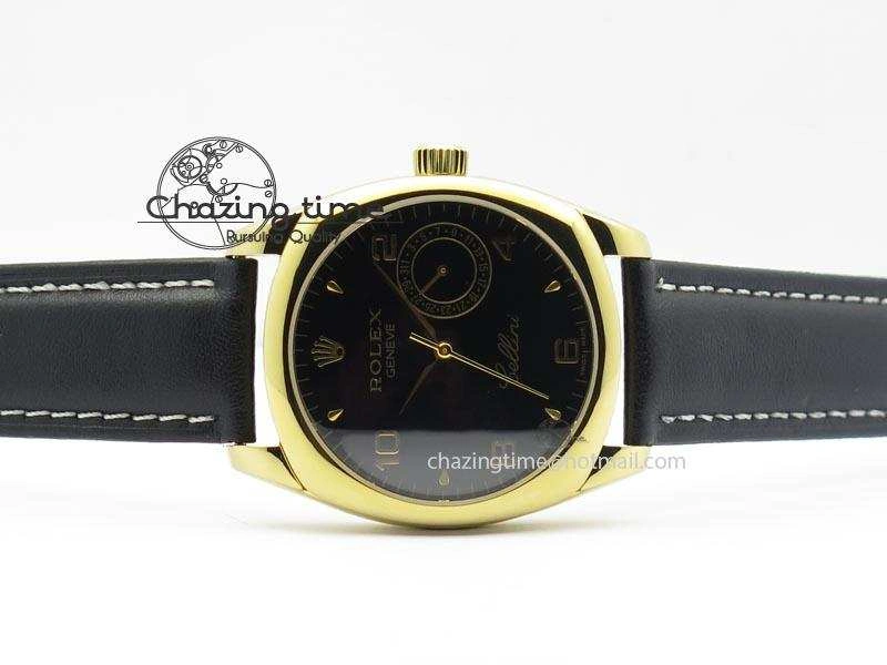 Cellini Date YG Black Dial Numeral Markers On Black Leather Strap A Bold 3879