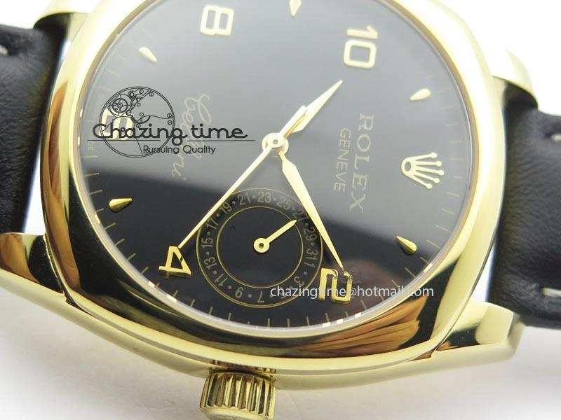 Cellini Date YG Black Dial Numeral Markers On Black Leather Strap A Bold 3879