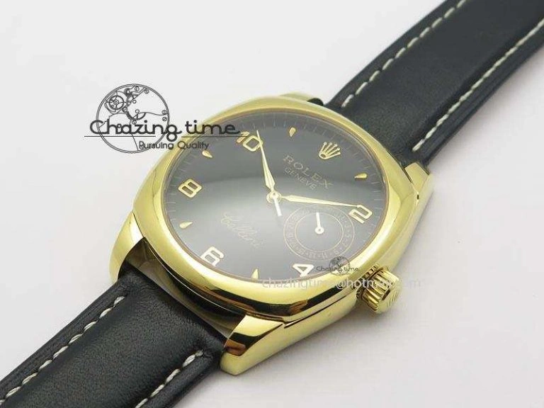 Cellini Date YG Black Dial Numeral Markers On Black Leather Strap A Bold 3879