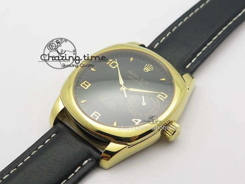 Cellini Date YG Black Dial Numeral Markers On Black Leather Strap A Bold 3879