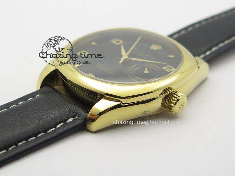 Cellini Date YG Black Dial Numeral Markers On Black Leather Strap A Bold 3879