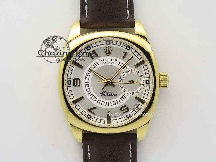 WeatherProof Cellini Date YG White Dial Numeral And Stick Markers On Brown Leather Strap A 3882