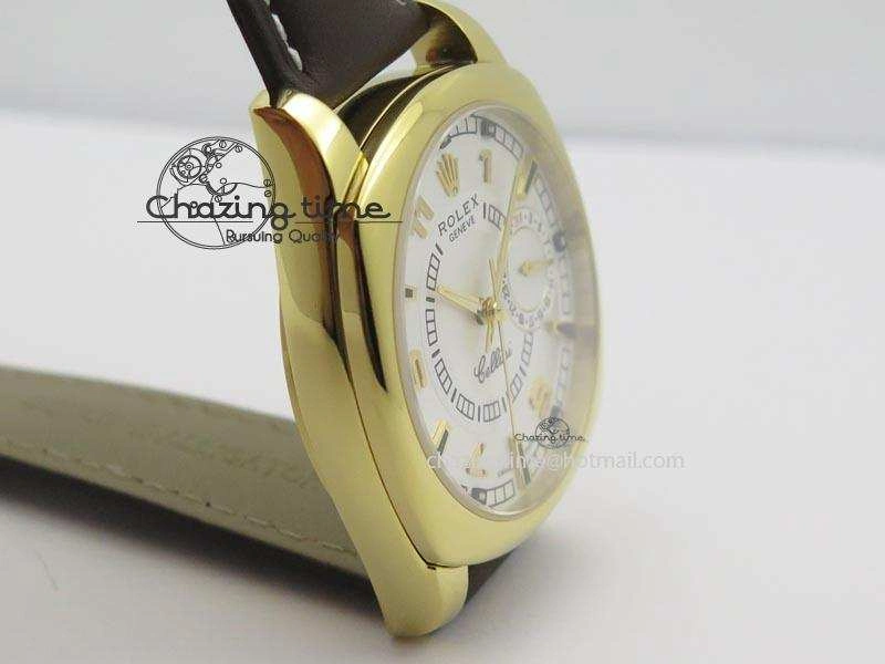 WeatherProof Cellini Date YG White Dial Numeral And Stick Markers On Brown Leather Strap A 3882