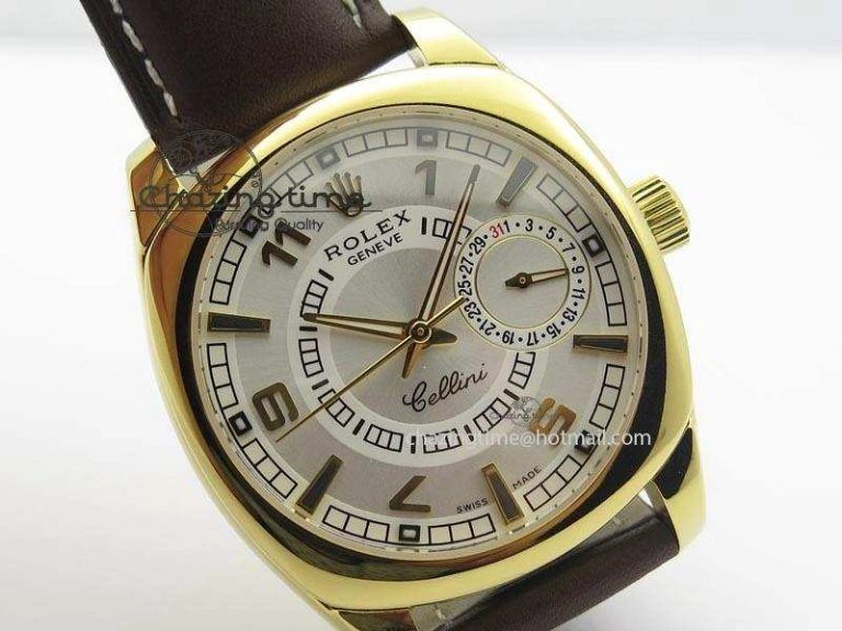 WeatherProof Cellini Date YG White Dial Numeral And Stick Markers On Brown Leather Strap A 3882