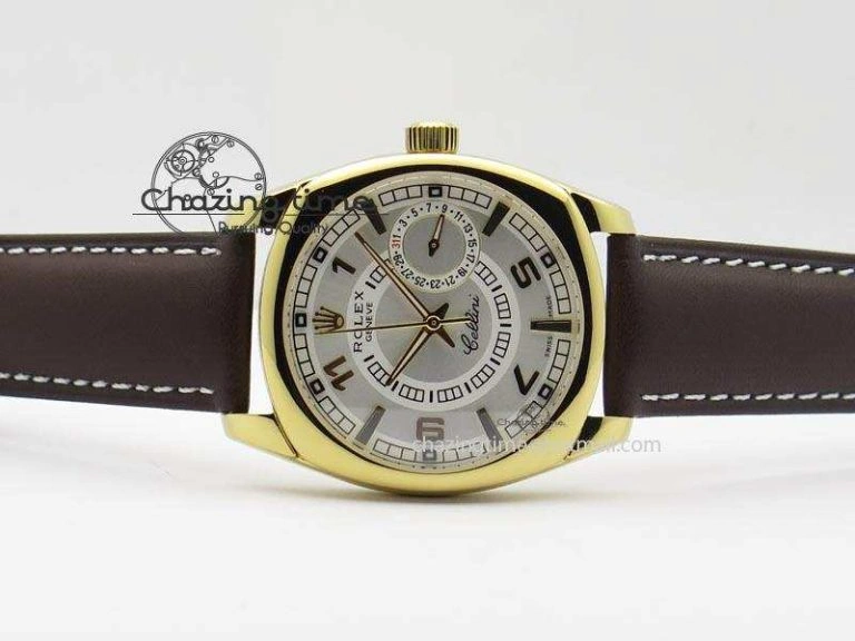 WeatherProof Cellini Date YG White Dial Numeral And Stick Markers On Brown Leather Strap A 3882