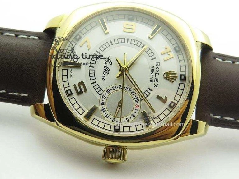 WeatherProof Cellini Date YG White Dial Numeral And Stick Markers On Brown Leather Strap A 3882