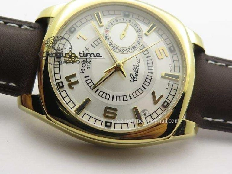 WeatherProof Cellini Date YG White Dial Numeral And Stick Markers On Brown Leather Strap A 3882