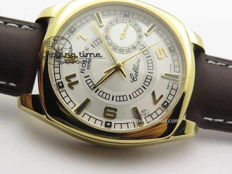 WeatherProof Cellini Date YG White Dial Numeral And Stick Markers On Brown Leather Strap A 3882