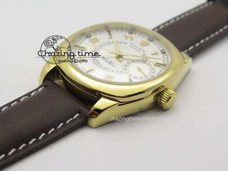 WeatherProof Cellini Date YG White Dial Numeral And Stick Markers On Brown Leather Strap A 3882