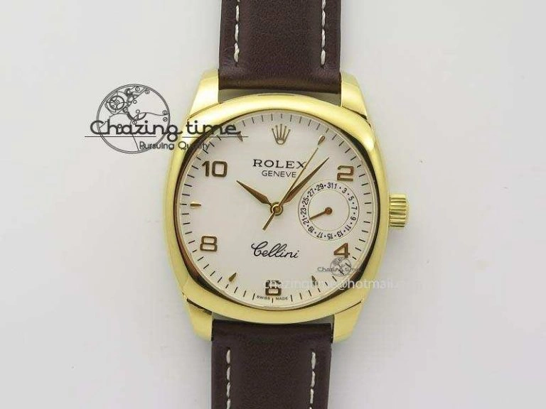 Cellini Date YG White Numeral Dial On Brown Leather Strap A TravelReady 3883