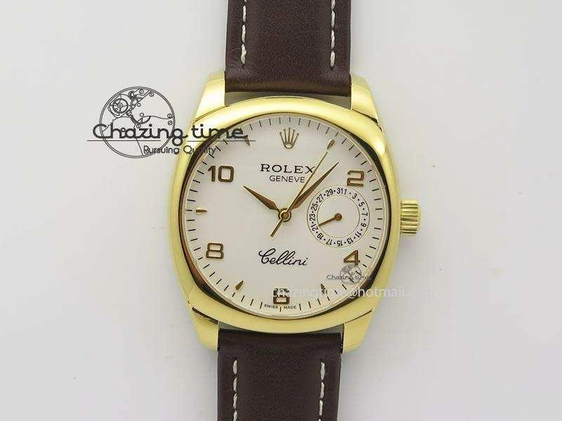 Cellini Date YG White Numeral Dial On Brown Leather Strap A TravelReady 3883
