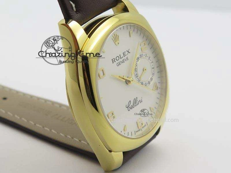 Cellini Date YG White Numeral Dial On Brown Leather Strap A TravelReady 3883