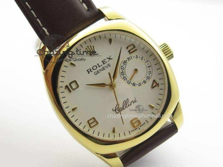 Cellini Date YG White Numeral Dial On Brown Leather Strap A TravelReady 3883