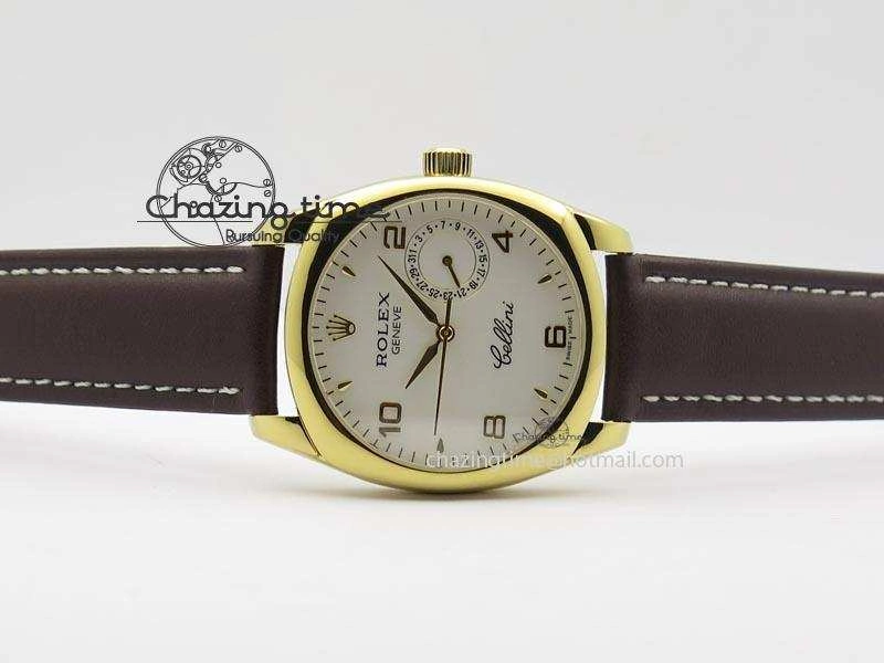 Cellini Date YG White Numeral Dial On Brown Leather Strap A TravelReady 3883