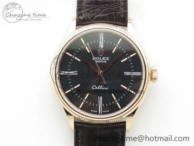 RelaxedFit Cellini RG KZF 1:1 Best Edition Black Dial on Brown Leather Strap SA 2777