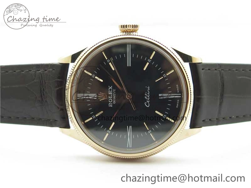 RelaxedFit Cellini RG KZF 1:1 Best Edition Black Dial on Brown Leather Strap SA 2777