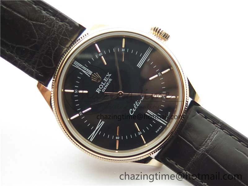 RelaxedFit Cellini RG KZF 1:1 Best Edition Black Dial on Brown Leather Strap SA 2777
